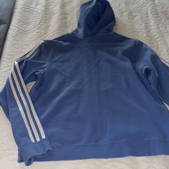 Gently Loved Adidas Light Blue Hoodie with White Stripes **Missing Drawstring ** - Picture 7 of 10